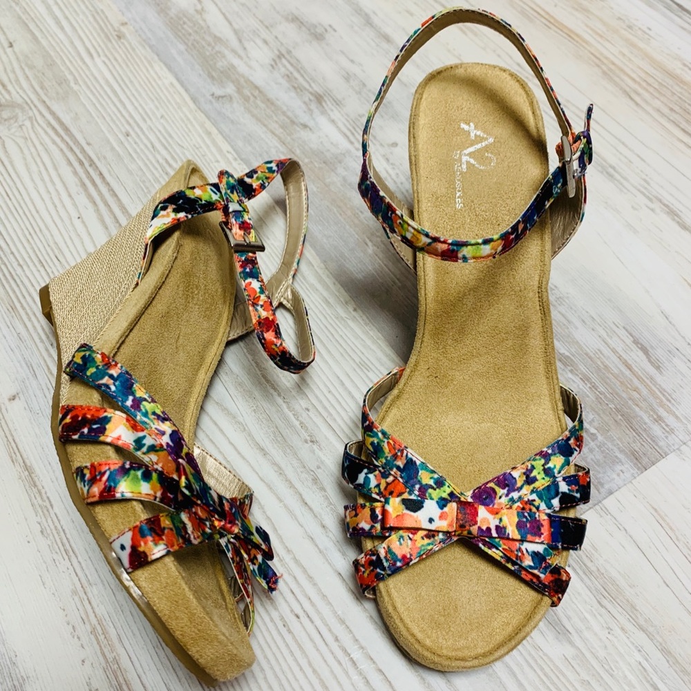 A2 Aerosoles Floral Satin Wedge Sandal 9M